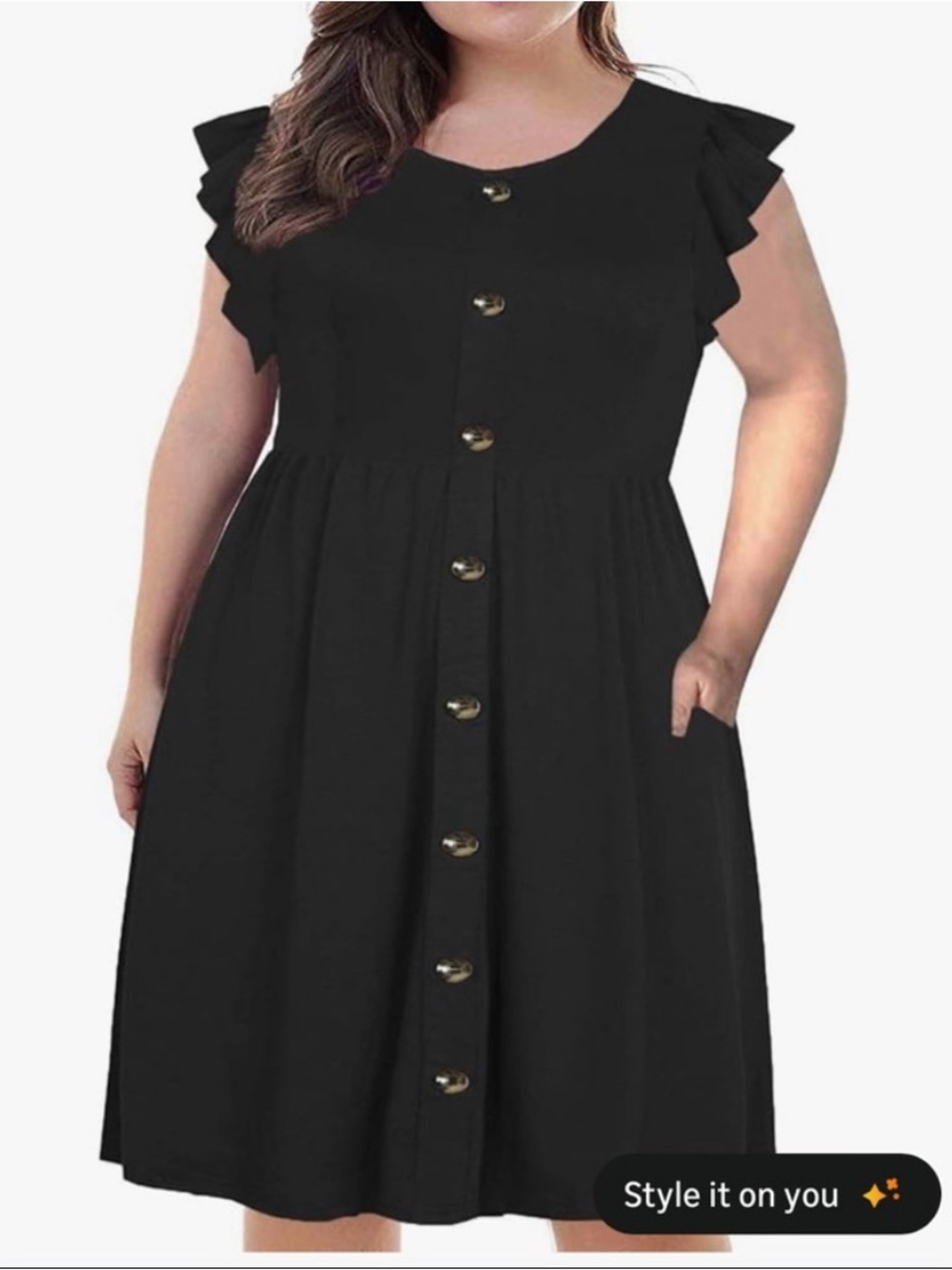 Chic Black Ruffle Sleeve Midi Dress